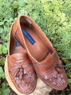 Giorgio Brutini Brown Leather Tassel Woven Loafers